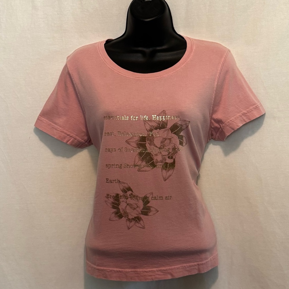 H-200 Hot Cotton Pink Graphic Pullover Short Sleeve Tee Shirt Size M